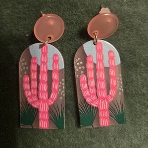 Pink and Green Cactus Earrings